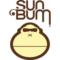 Sun Bum logo with stylized monkey face wearing sunglasses and bold curved text in brown and cream colors.