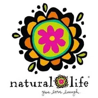 Colorful stylized flower logo with pink center and orange petals above natural life text