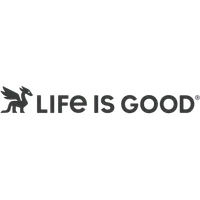 Life is Good logo featuring a winged lion graphic and bold text on a transparent background.