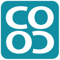 Blue square logo with black stylized letters forming 'COCO' in modern bold font.