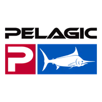 Pelagic logo with stylized P in red box and a blue box featuring a marlin fish illustration.