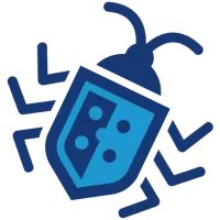 Stylized blue bug icon with segmented body and antennae, symbolizing software bug or error.