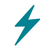 Simple teal lightning bolt icon on transparent background symbolizing electricity or energy.