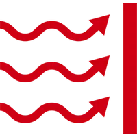 Three red wavy arrows pointing right on black background with a vertical red bar on the right side