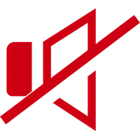 Red muted speaker icon with a diagonal slash symbolizing audio muted or sound off.