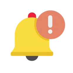 Yellow notification bell icon with a red alert circle containing an exclamation mark symbol