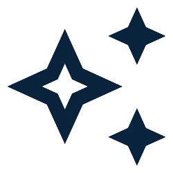 Three dark blue sparkle or star shapes of varying sizes on a transparent background.