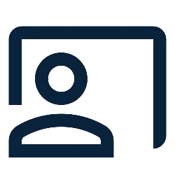Navy blue Icon of person standing in front of a projection screen, training a group