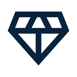 Blue minimalist diamond-shaped outline icon with geometric facets on a white background