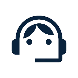 Blue customer support headset icon with a face in simple minimalist style on transparent background
