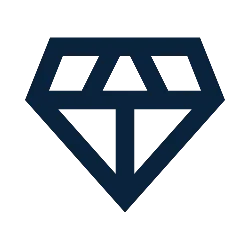 Minimalistic dark blue diamond outline icon with geometric facets on transparent background symbolizing profitability