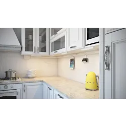 a kitchen with a sink and a microwave
