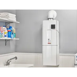 a room with a sink and a water heater