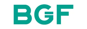 BGF logo with bold teal letters on a white background.