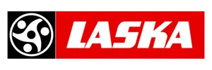 LASKA logo with bold white text on red background and circular black and white emblem on left.