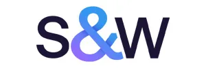 Logo featuring bold black letters S and W with a blue to purple gradient ampersand symbol in the center on white background