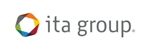 ITA Group logo featuring a multicolor geometric hexagon next to lowercase gray text.