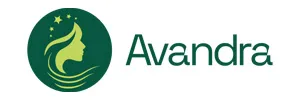 Avandra logo featuring a green circle with a female profile, stars, and flowing hair design alongside the company name.