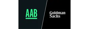 Logos of AAB in green and Goldman Sachs in white on black background side by side.