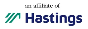 Hastings logo with green arrow symbol and text indicating affiliate status