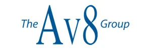The Av8 Group logo featuring stylized text with a blue color scheme on a white background