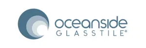 Oceanside Glasstile logo with circular wave design and company name in blue and gray tones.