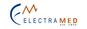 ElectraMed logo with stylized blue E and orange zigzag line symbolizing medical technology.