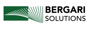 Bergari Solutions logo with green abstract design and bold black text on white background