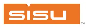 SISU logo with white bold letters on an orange rectangular background.