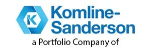 Komline-Sanderson logo with blue hexagon and company name indicating industrial portfolio brand