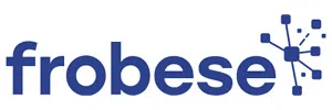 Blue lowercase text frobese with network nodes extending from the final letter on a white background