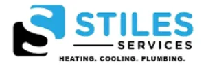 Stiles Services logo with blue and black icon and text highlighting heating, cooling, and plumbing services.