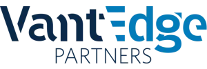 VantEdge Partners logo with stylized blue and dark blue text on a transparent background