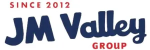 JM Valley Group logo with bold blue text and red accents, including since 2012 and group subtitle.