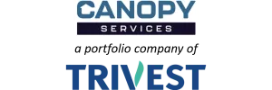 Logos of Canopy Services and Trivest displayed on a black background.