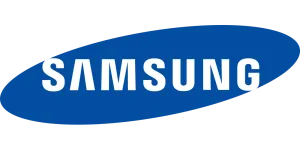 Samsung logo with white bold text inside a blue oval background representing the tech company brand.