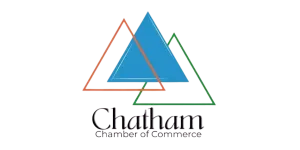 Logo featuring three overlapping triangles in blue, orange, and green with Chatham Chamber of Commerce text below