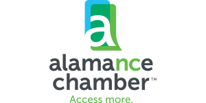 Alamance Chamber logo with stylized lowercase 'a', green and blue colors, and slogan 'Access more.'