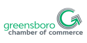 Greensboro Chamber of Commerce logo with a green and gray G and green and gray text on a transparent background.
