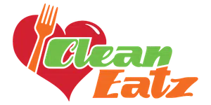 Clean Eatz logo with a red heart and orange fork symbolizing healthy eating and nutrition