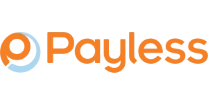 Payless logo with orange text and blue circular design element on white background.