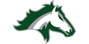 Stylized green and white horse head logo with gray outline facing right