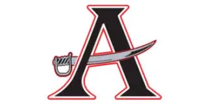 Black letter A with a hand holding a sword piercing through the middle on white background