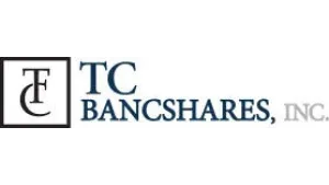 TC Bancshares, Inc. logo featuring stylized black and blue text on a white background.