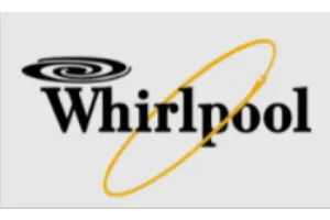 Whirlpool logo with black text and stylized swirl and yellow elliptical ring on white background image