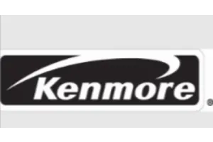 Kenmore logo with bold white text and a swoosh design on a black rectangular background. image