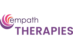 Empath Therapies logo with stylized curved shapes in purple and orange and bold text.