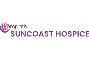 Empath Suncoast Hospice logo featuring purple and pink circular design with bold text.