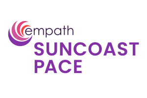 Empath Suncoast PACE logo with red and purple circular design and bold purple text on transparent background
