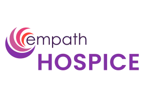 Empath Hospice logo featuring purple and red circular design with bold purple text hospice